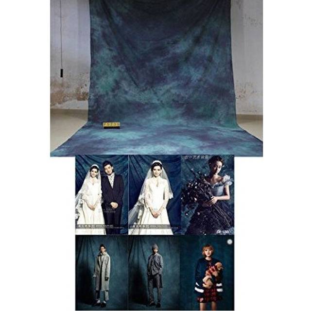 3x6m/10x20ft Photo Video Studio 100% Cotton Hand-Dyed Mottle Textured Muslin Collapsible Backdrop Background for Photography Teal Blue