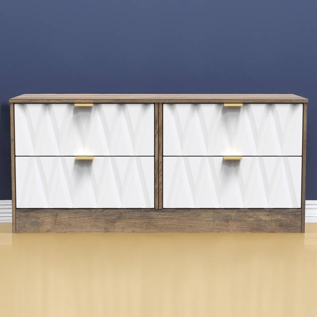Welcome Furniture Ready Assembled Las Vegas 4 Drawer Bed Box In White Matt & Vintage Oak, White