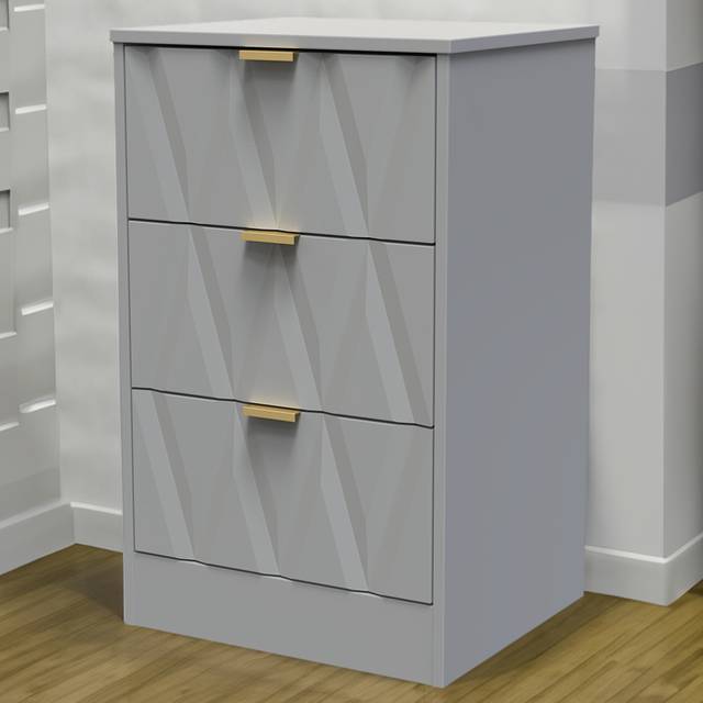 Welcome Furniture Ready Assembled Las Vegas 3 Drawer Bedside Cabinet In Dusk Grey, Grey