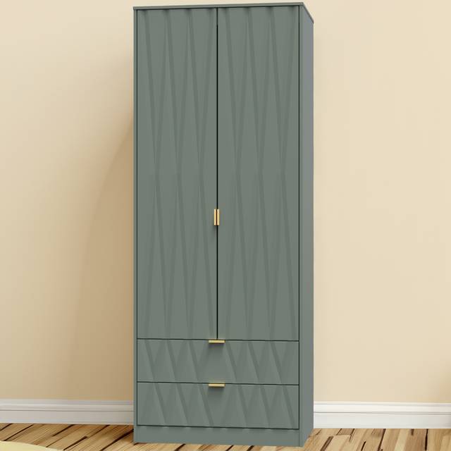 Welcome Furniture Ready Assembled Las Vegas Tall 2 Drawer Wardrobe In Reed Green, Green
