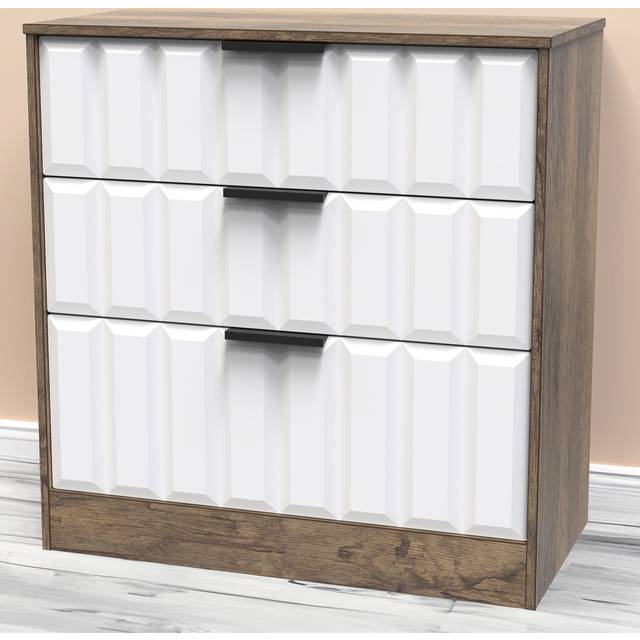 Welcome Furniture Ready Assembled New York 3 Drawer Deep Chest In White Matt & Vintage Oak, White