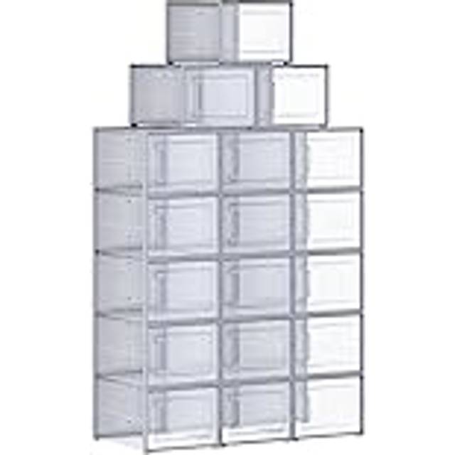 Stackable Shoe Storage Organisers, Transparent + Grey / L (35x25.2x19cm) / 18