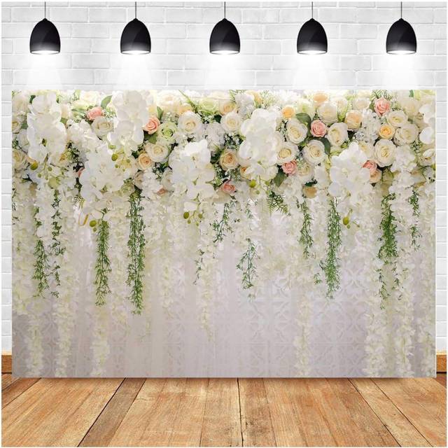 White Rose Floral Theme Photography Backdrops Bridal Shower Wedding Flowers Photo Background Baby Girl Birthday Party Portrait 7x5ft