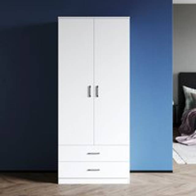 Elegant - Soft Close Double 2 Doors Wardrobe with Shelves Bedroom Large Storage Wardrobe Includes Removable Hanging Rod White