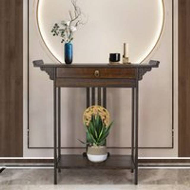Vintage rustic hall console table luxurious totem decor with pull drawer & shelf