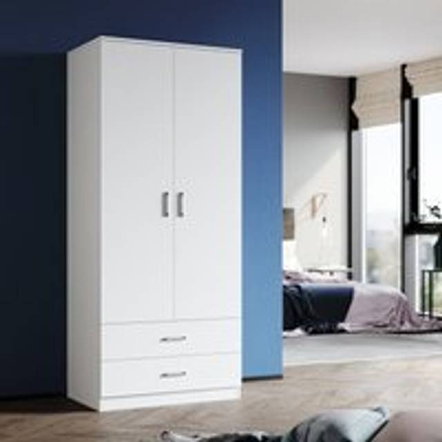 Elegant - Soft Close Wardrobe Double 2 Doors Wardrobe with Shelves and Metal Handles Bedroom Large Storage Wardrobe, White