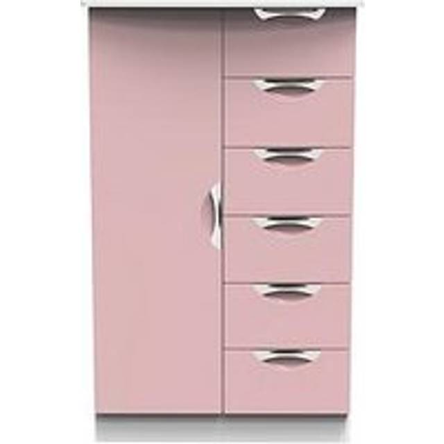 Camden Tall Wardrobe Pink & White 1 Door 1 Shelf 5 Drawers 126cm