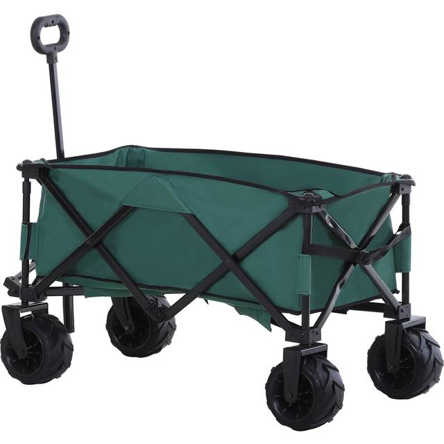 Outsunny Green Pull Along Cart Folding Cargo Wagon Trolley - 108 x 55 x 89cm