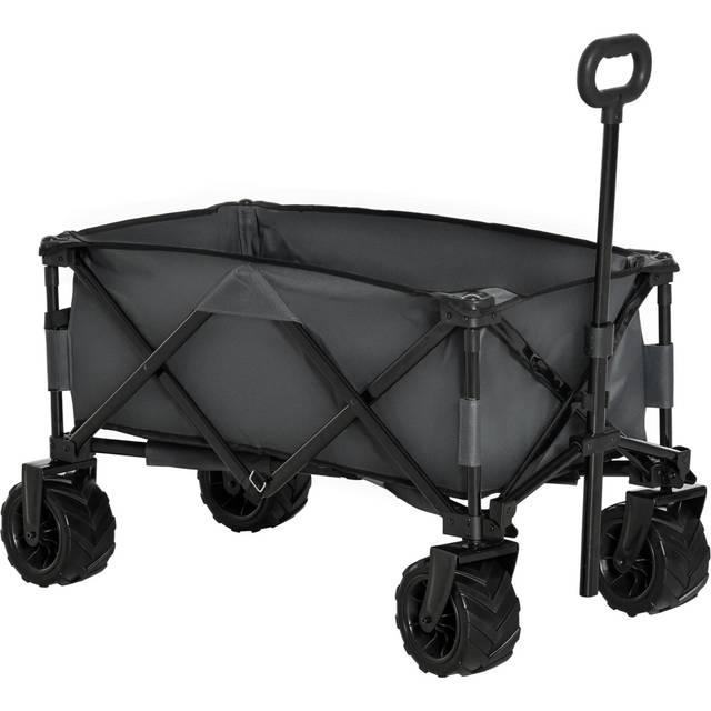 Outsunny Dark Grey Pull Along Cart Folding Cargo Wagon Trolley - 108 x 55 x 89cm