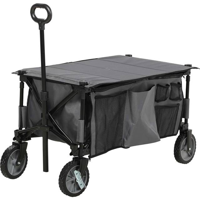 Outsunny Folding Wagon Garden Cart Collapsible Camping Trolley for Outdoor