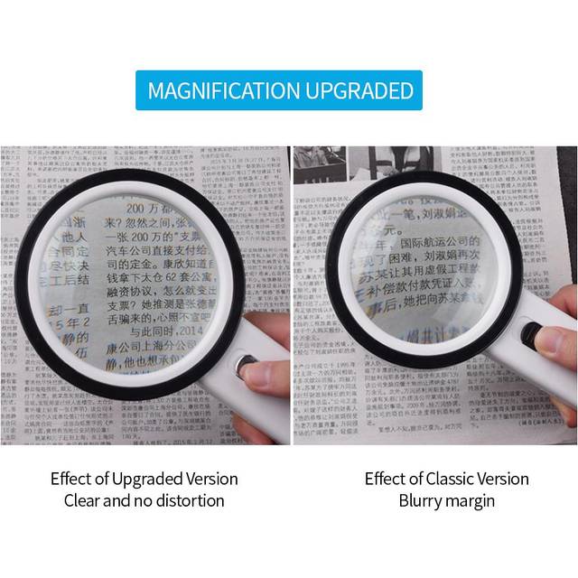 30X Handheld Magnifier  with 13X Lights Lamp High Power for Map Reading Jewelry white