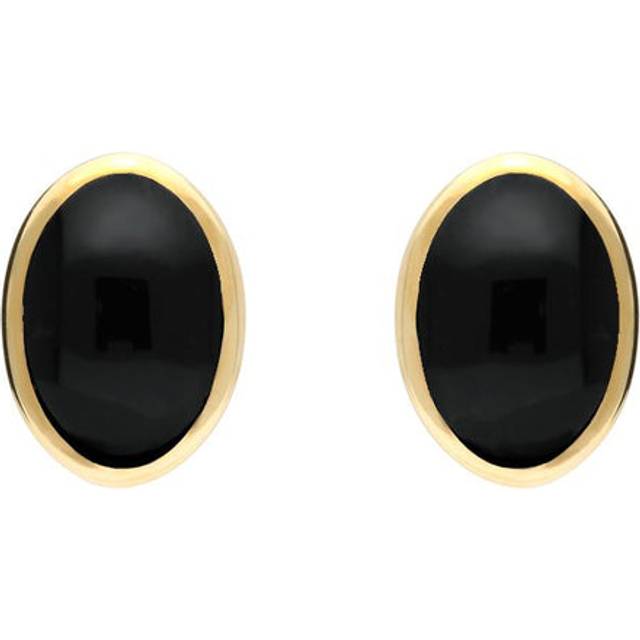 9ct Yellow Gold Whitby Jet Oval Stud Earrings