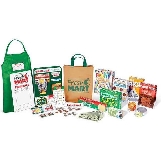Melissa & Doug Fresh Mart Grocery Store Play Food and Role Play Companion Set - Kids Pretend Grocery Shopping For Kids Ages 3+