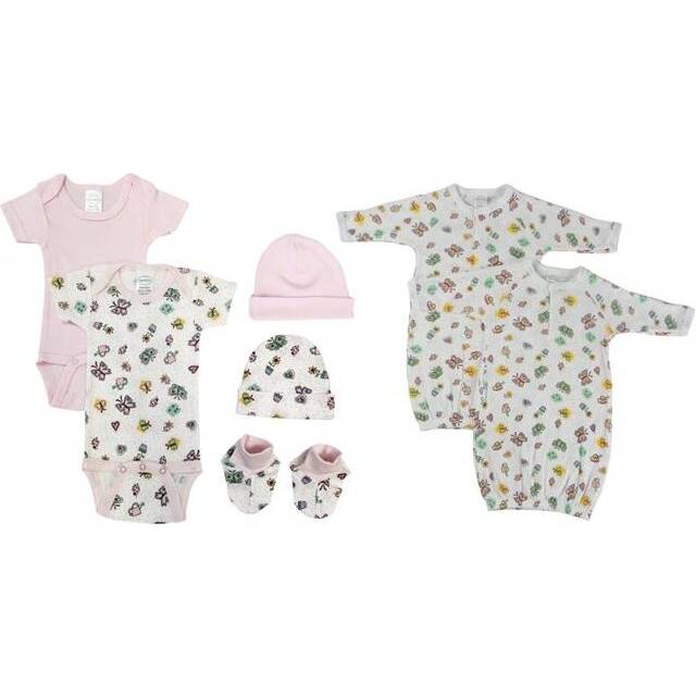 Bambini NC-0603 Newborn Baby Girl 7 Piece Layette Sets, White & Pink