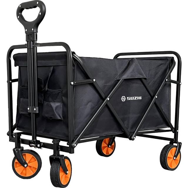 SUZHI Small Foldable Wagon  Shopping carts with Wheels for Groceries  Black Wagon Carts Foldable  Apartment Wagon  Garden Wagon