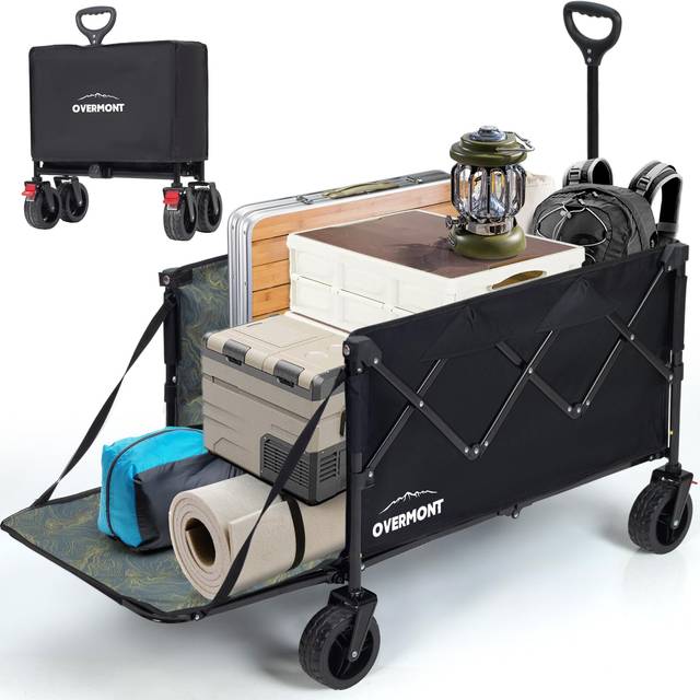 Overmont 200L Folding Festival Trolley Cart - All-terrain Extra Wide Wheels and Brake - Heavy Duty Cart Load up 150KG