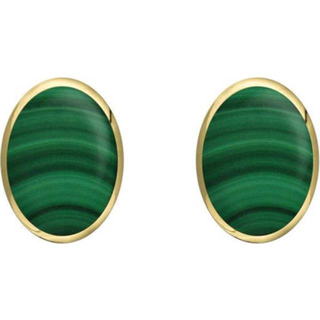 9ct Yellow Gold Malachite 7 x 5mm Classic Small Oval Stud Earrings