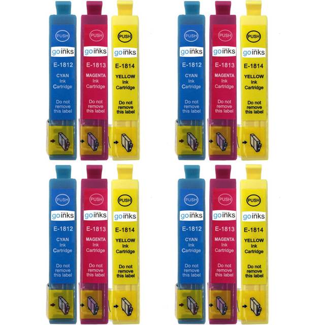 Compatible 4 Go Inks Set of 3 Ink Cartridges to replace Epson T1816 (18XL Series) C/M/Y  / non-OEM for Epson Expression Home Printers (12 Inks)