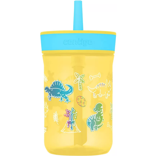 Contigo Kids Leighton Straw Tumbler with Spill-Proof Leak-Proof Lid  14oz  Pineapple/Dinos