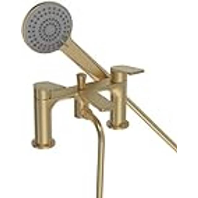 Bristan frammento brushed brass deck bath shower mixer tap + hose + shower head