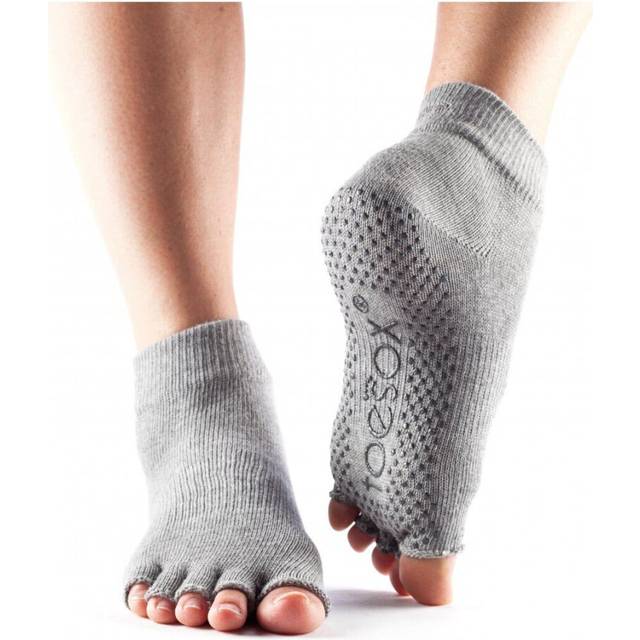 (L) ToeSox Half Toe Ankle Pilates Yoga Dance Barre Five Toe Grip Socks - Heather