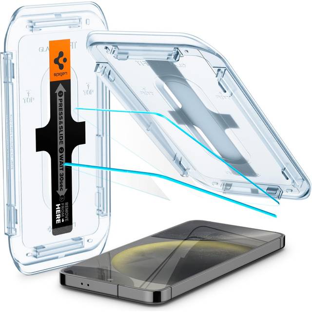 Spigen Glas.tR EZ Fit Skärmskydd kompatibel med Samsung Galaxy S25, Galaxy S24, 2 Stycken, med Sjabloon voor Installatiem, Case friendly, 9H härdat glas