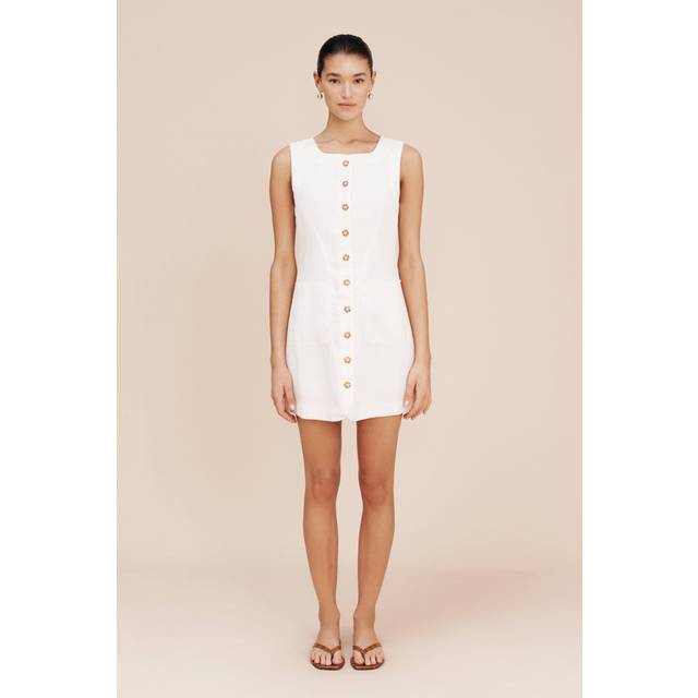 Posse Emma Button Down Mini Dress in Ivory - Ivory. Size L (also in M, S, XS). (L)