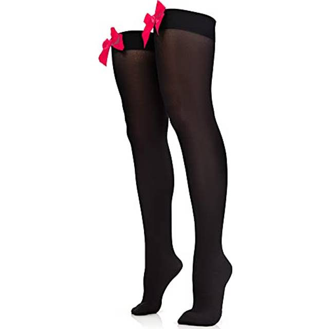 Skeleteen Bow Accent Thigh Highs - Black Over the Knee High Stockings
