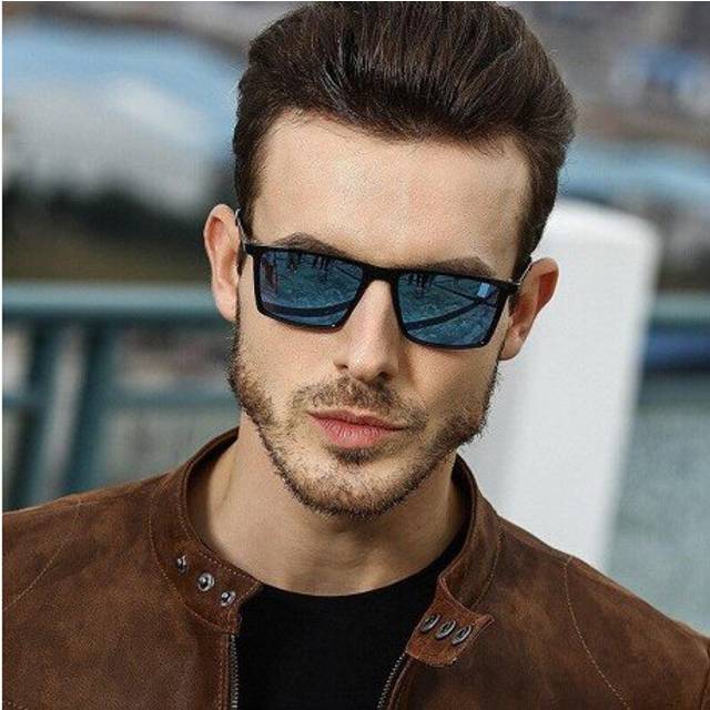 (black) 2020 High Quality Sunglasses Men Polarized Square Oversized Mirror Retro Driving Goggles Mens Sun Glasses Driver UV400