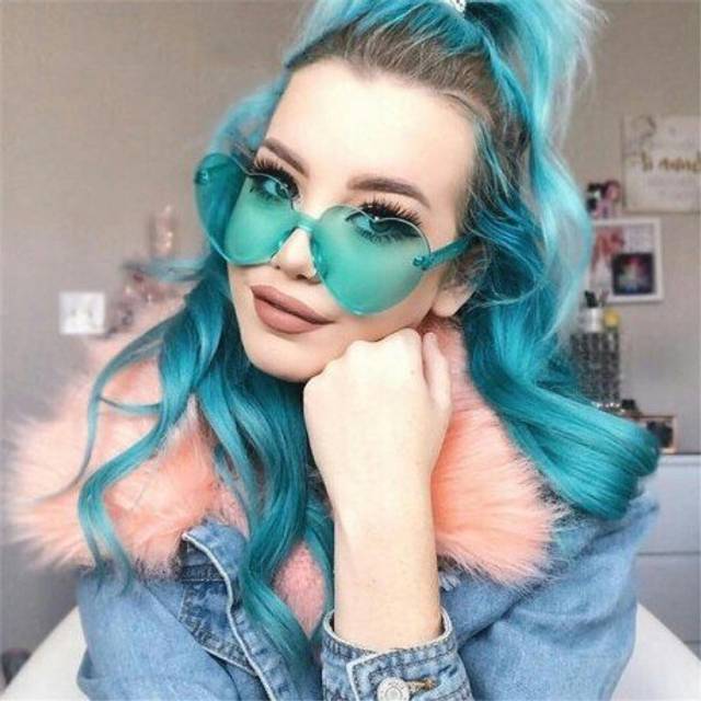 (C5) Love Heart Shape Sunglasses Women 2018 Rimless Frame Tint Clear Lens Colorful Sun Glasses Red Pink Yellow Shades UV400