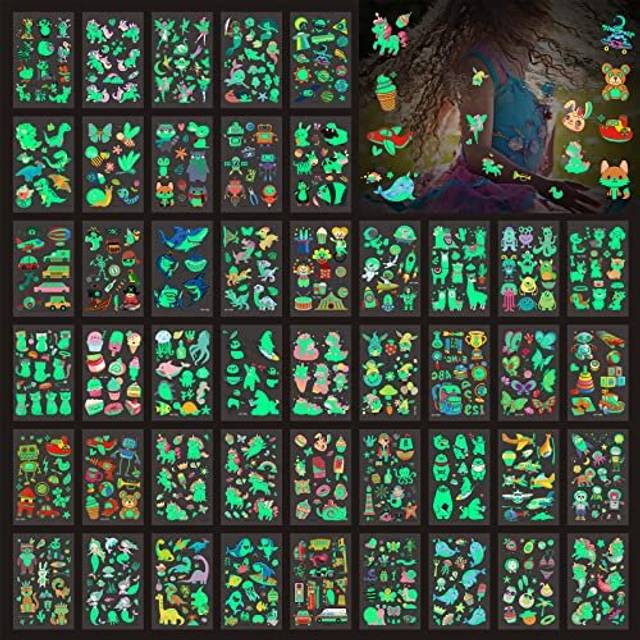 46 Sheet Temporary Tattoo for Kids, CAYUDEN Waterproof Fake Tattoo Set Kids Glow in the Dark Tattoos Sticker Kit Glowing Dinosaur Unicorn Tattoo