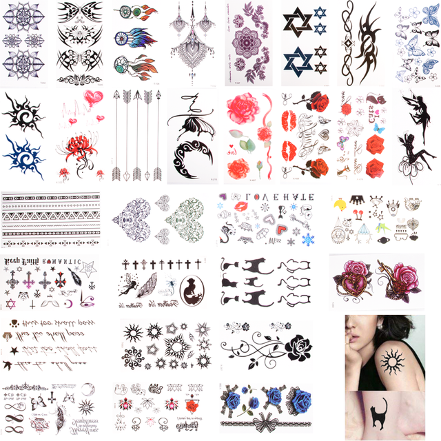 Tattoo Waterproof Black Temporary Tattoos Small Body Art Stickers Arm Tattoos For Men Women Hand Neck Wrist (30 Sheets)