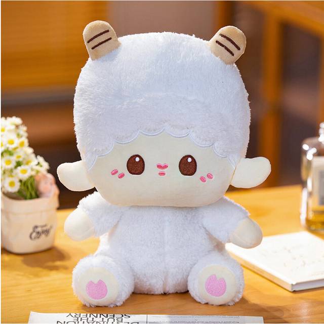 (Boy, 25cm) Cartoon Lamb Plush Doll White Stuffed Animal Toy For Kids Birthday Gift Girls
