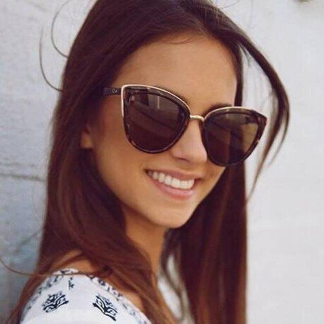 (Brown) Zonnebril Dames Sunglasses 2019 Vintage Brand Designer Sunglasses Cat eye shaped Fashion Oculos Gafas de sol n436