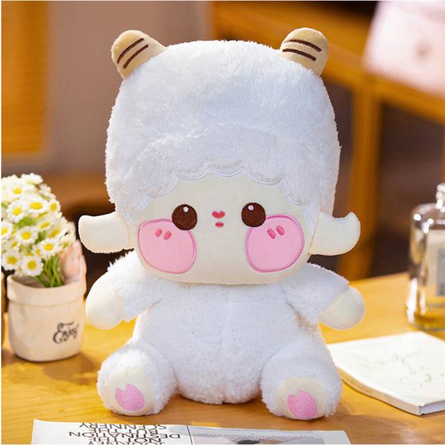 (Girl, 25cm) Cartoon Lamb Plush Doll White Stuffed Animal Toy For Kids Birthday Gift Girls