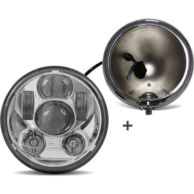 LED Scheinwerfer Set 5,75 Zoll passend für Harley Davidson Dyna Super Glide 00-04 chrom Craftride C6 - schwarz-schwarz
