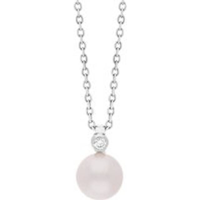18ct White Gold Diamond Akoya Pearl Necklace - Gold