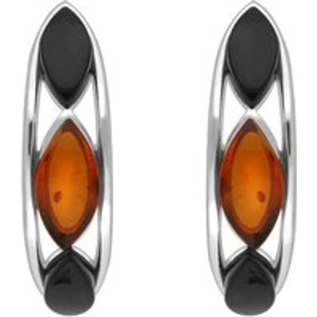 Sterling Silver Whitby Jet Amber Marquise Curved Hoop Earrings