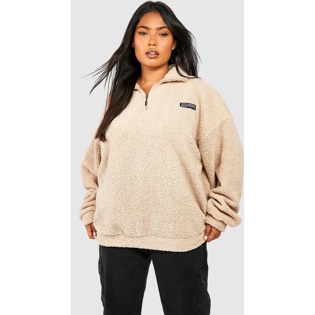 Womens Plus Borg Funnel Neck Zip Jumper - Beige - 16, Beige