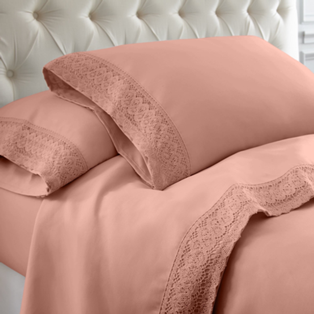 Modern Threads Soft Microfiber Crochet Lace Sheets - Luxurious Microfiber Bed Sheets - Includes Flat Sheet  Fitted Sheet with Deep Pockets  & Pillowca