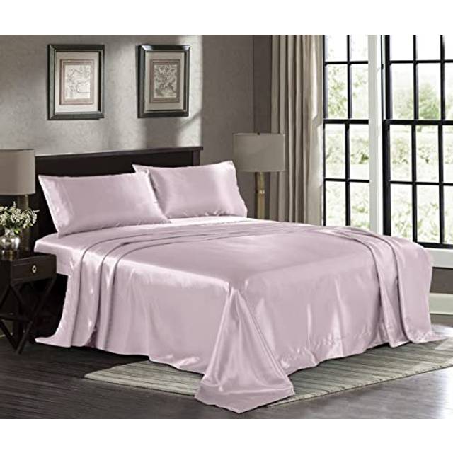 Satin Sheets King [4-Piece  Champagne Pink] Hotel Luxury Silky Bed Sheets - Extra Soft 1800 Microfiber Sheet Set  Wrinkle  Fade  Stain Resistant - Dee