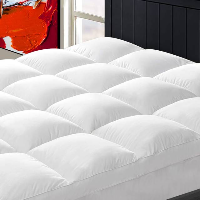 cooling Mattress Topper Twin for Back Pain  Extra Thick Mattress Pad cover  Plush Pillow Top Overfilled with Down Alternative  Deep Elastic Pocket  Wh