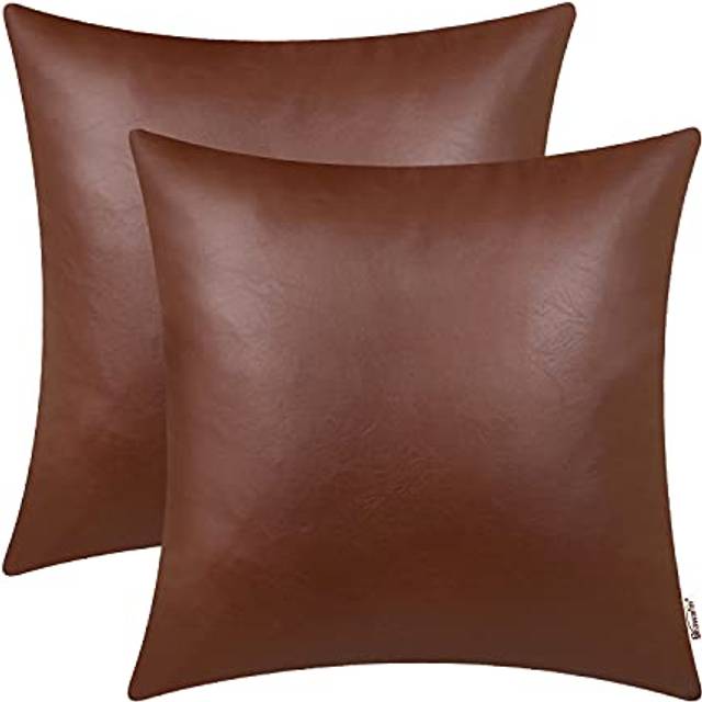BRAWARM Faux Leather Throw Pillow Covers 20 X 20 Inches - Brown Leather Pilow Covers Pack of 2  Solid Dyed Leather Pillowcases for Couch Bed Sofa Gard