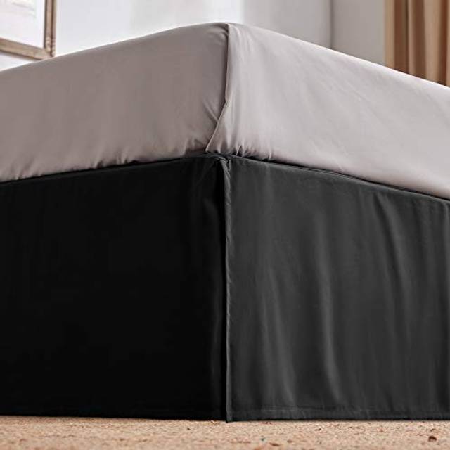 SLEEP ZONE Pleated Bed Skirts Full Size  15 inch Tailored Drop Easy Fit Bedskirt  Anti-Static  Fade Resistant (Full  Black)