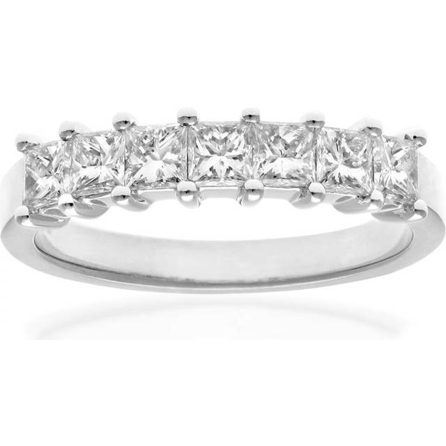 Diamant L'Eternel Womens 18ct White Gold 1 Carat Certified J/I Princess Cut Diamond Eternity Ring - Size M