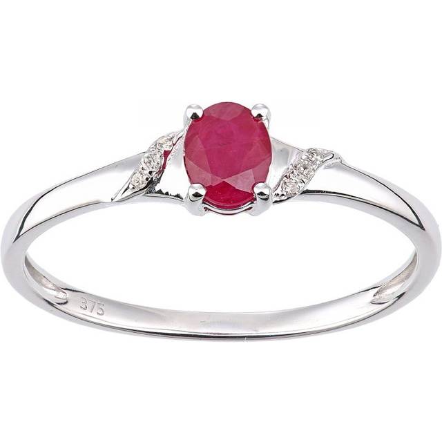 Diamant L'Eternel Womens 9ct White Gold Ruby and Diamond Oval Gemstone Ring - Size L