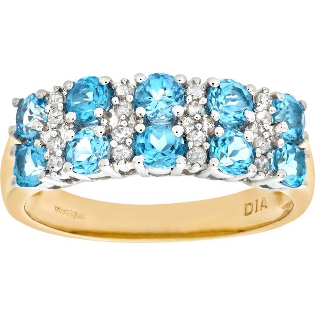 Diamant L'Eternel Womens 9ct Yellow Gold Ladies Diamond and Blue Topaz Ring - Size I