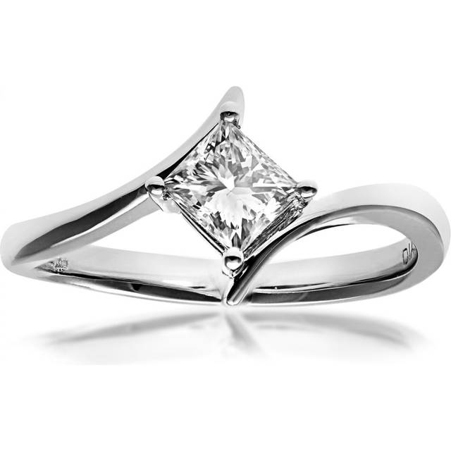 Diamant L'Eternel Womens 18ct White Gold 0.50ct Princess Cut Certified Diamond Solitare Crossover Ring - Size K