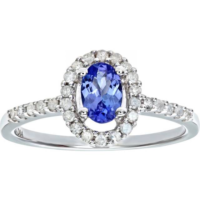 Diamant L'Eternel Womens 9ct White Gold Tanzanite and Diamond Cluster Ring With Shoulders - Size K