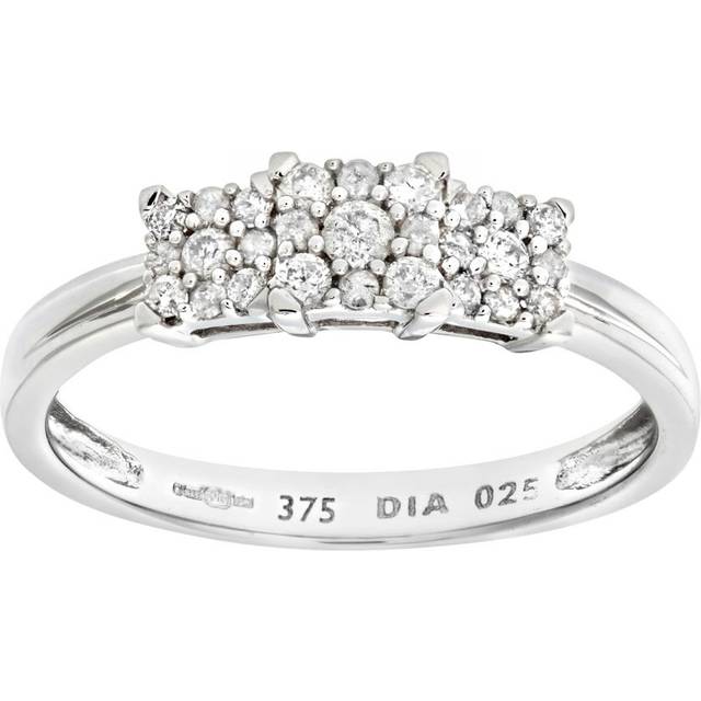 Diamant L'Eternel Womens 9ct White Gold Diamond Cluster Ladies Ring - Size J